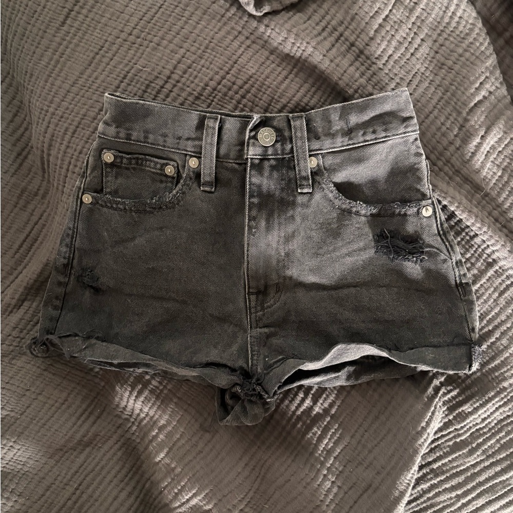 Madewell Black Washed High-Rise Denim Shorts 0025